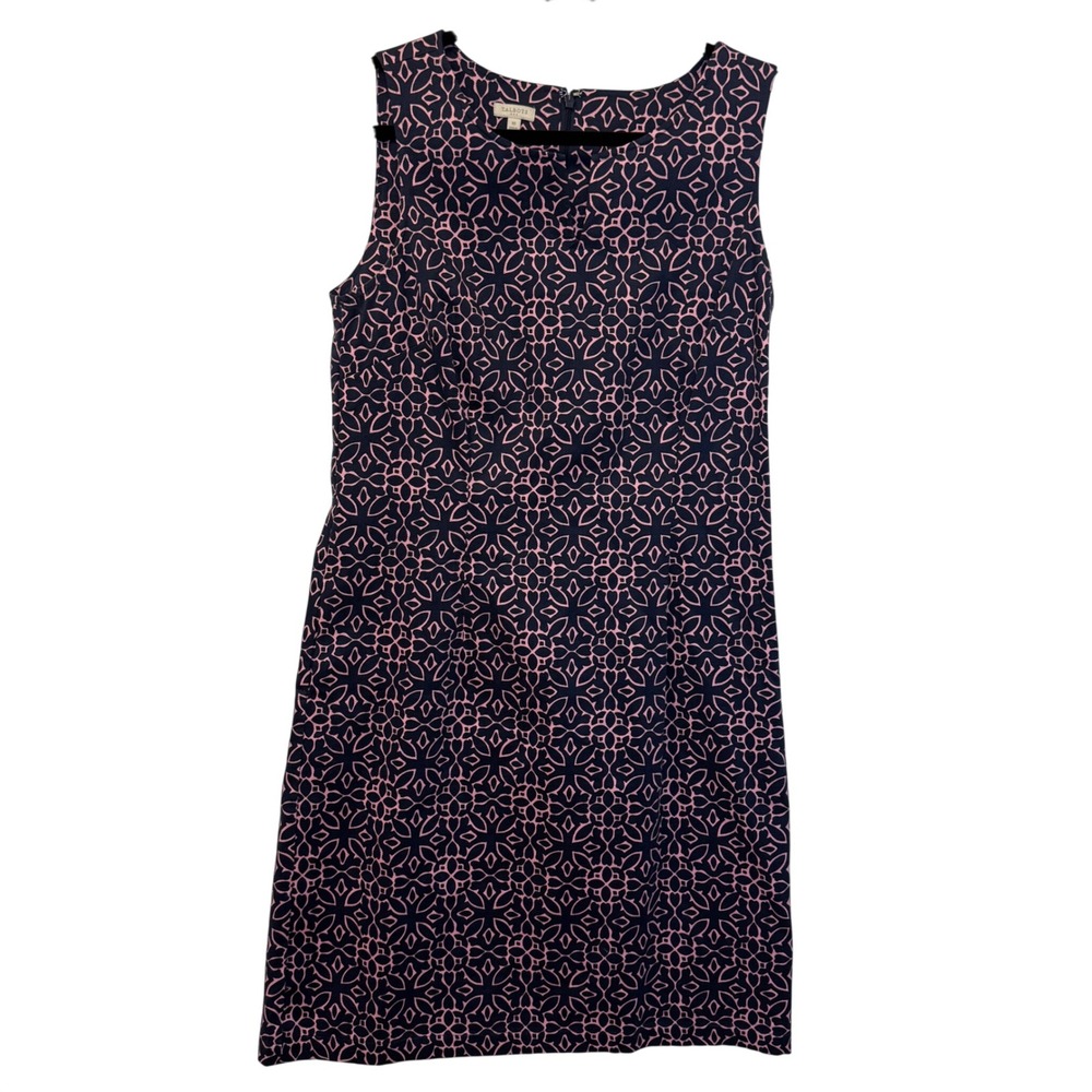 Talbots Womens Navy Pink Geometric Floral Pique Shift Dress Pockets Size 10
